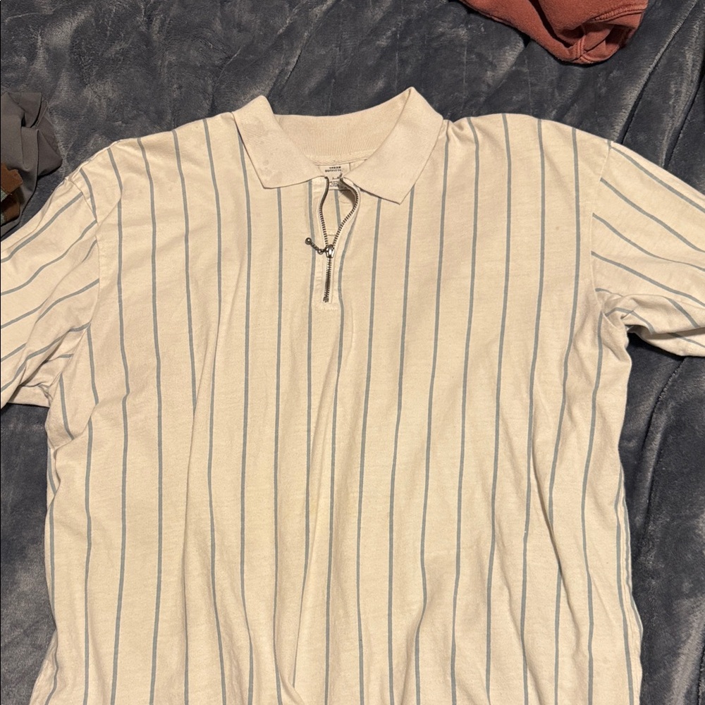 Urban Outfitters Cream and Blue Striped Polo